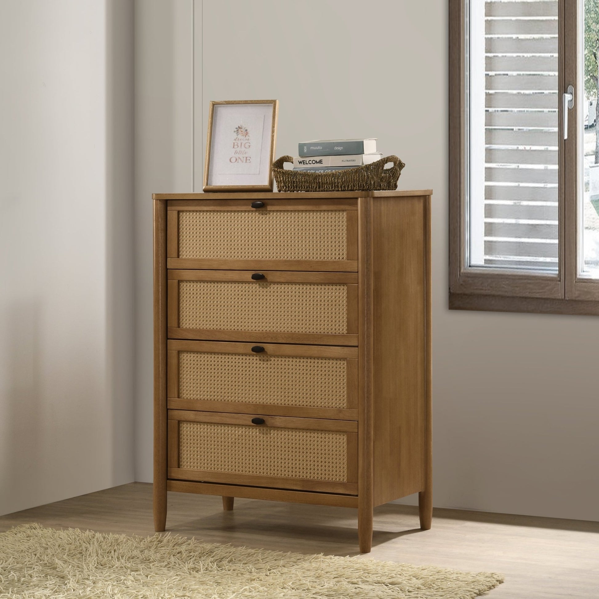 Vichy 6 - Piece Rubberwood Bedroom Set with Corduroy Upholstered Queen Bed, Dresser, Mirror, 2 Nightstands, and Chest - 1st Choice Furniture Direct
