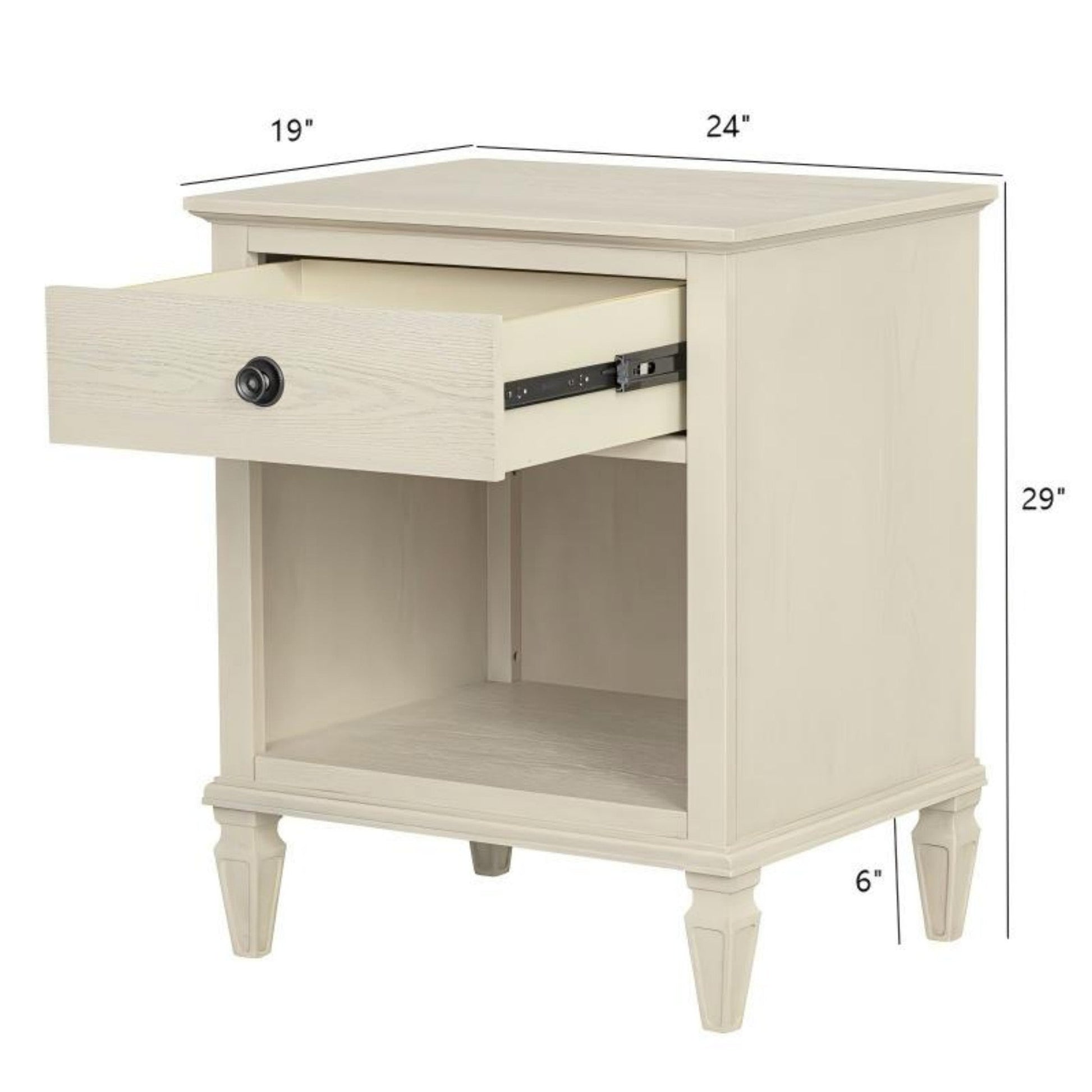 Victoria Nightstand Antique Cream with Open Storage and Solid Wood Legs - 1st Choice Furniture Direct