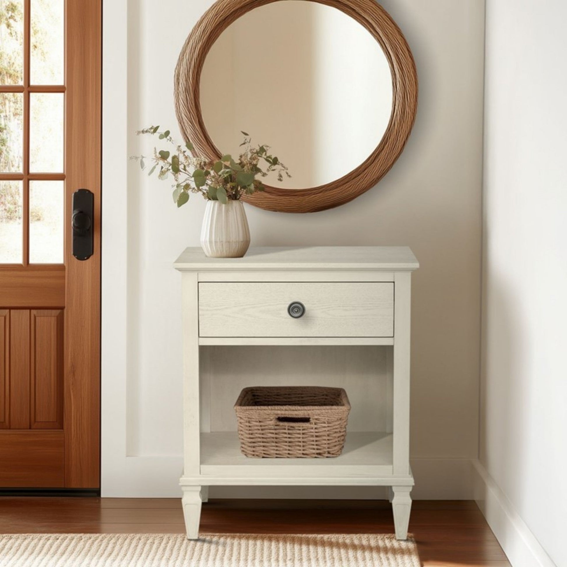 Victoria Nightstand Antique Cream with Open Storage and Solid Wood Legs - 1st Choice Furniture Direct