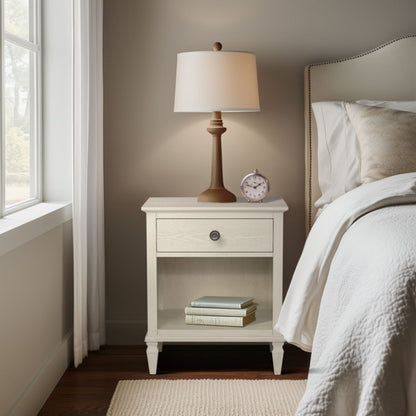 Victoria Nightstand Antique Cream with Open Storage and Solid Wood Legs - 1st Choice Furniture Direct