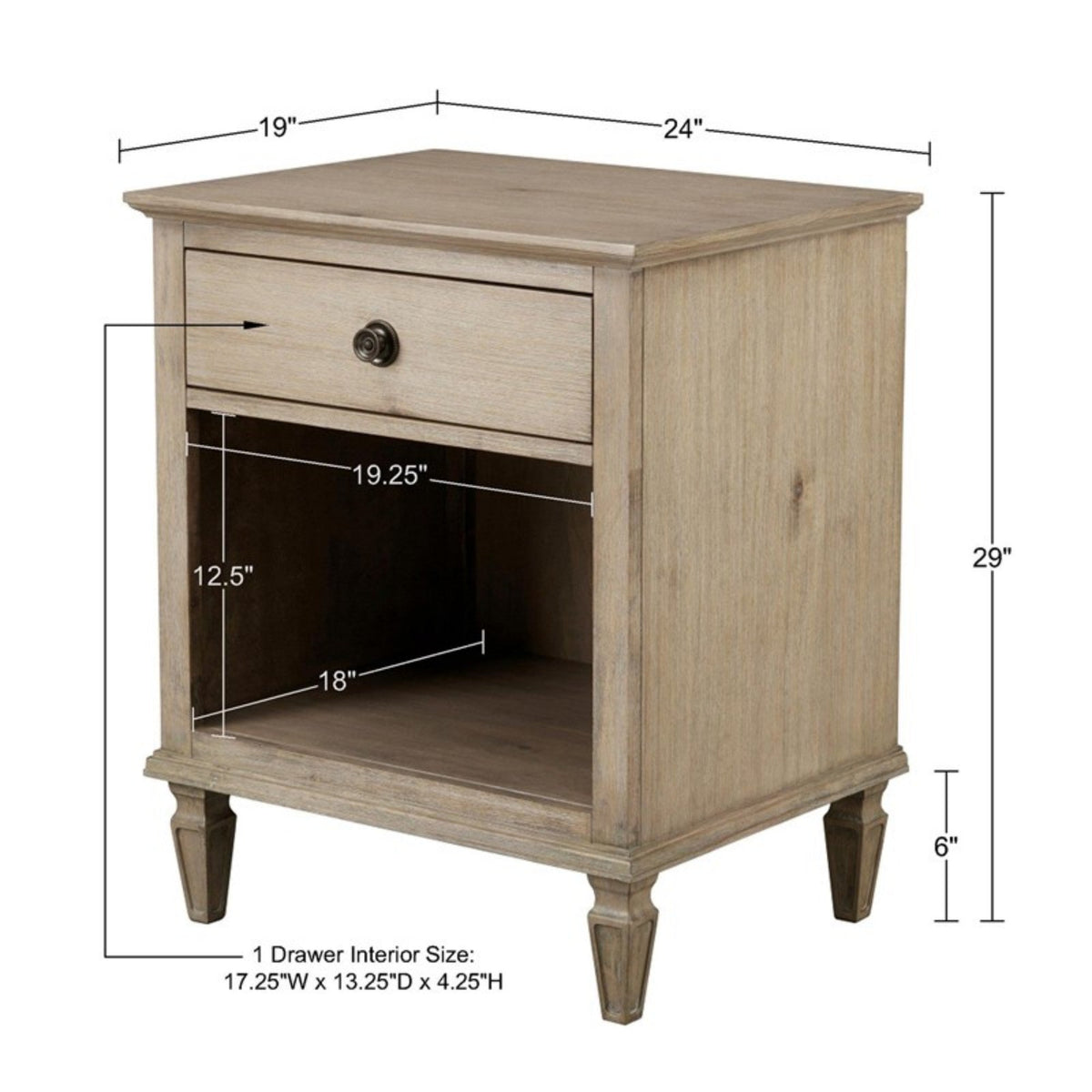 Victoria Nightstand French - Inspired Design Natural Finish Solid Wood 24x19x29 - 1st Choice Furniture Direct