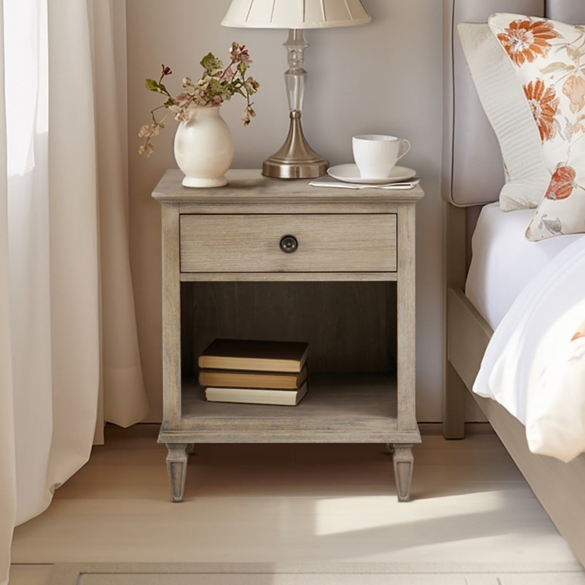 Victoria Nightstand French - Inspired Design Natural Finish Solid Wood 24x19x29 - 1st Choice Furniture Direct