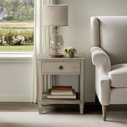 Victoria Reclaimed Grey Bedside Table with Drawer and Shelf in Wood Veneer - 1st Choice Furniture Direct