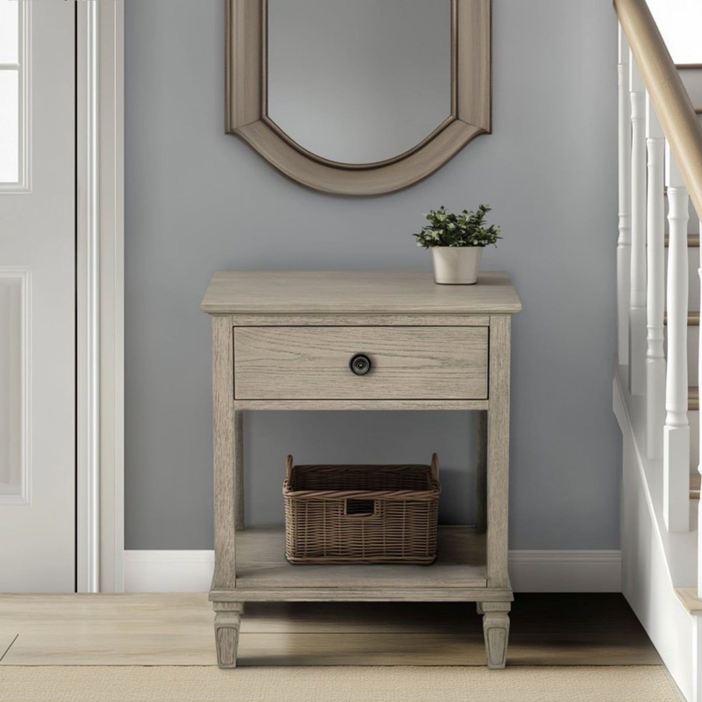 Victoria Reclaimed Grey Bedside Table with Drawer and Shelf in Wood Veneer - 1st Choice Furniture Direct
