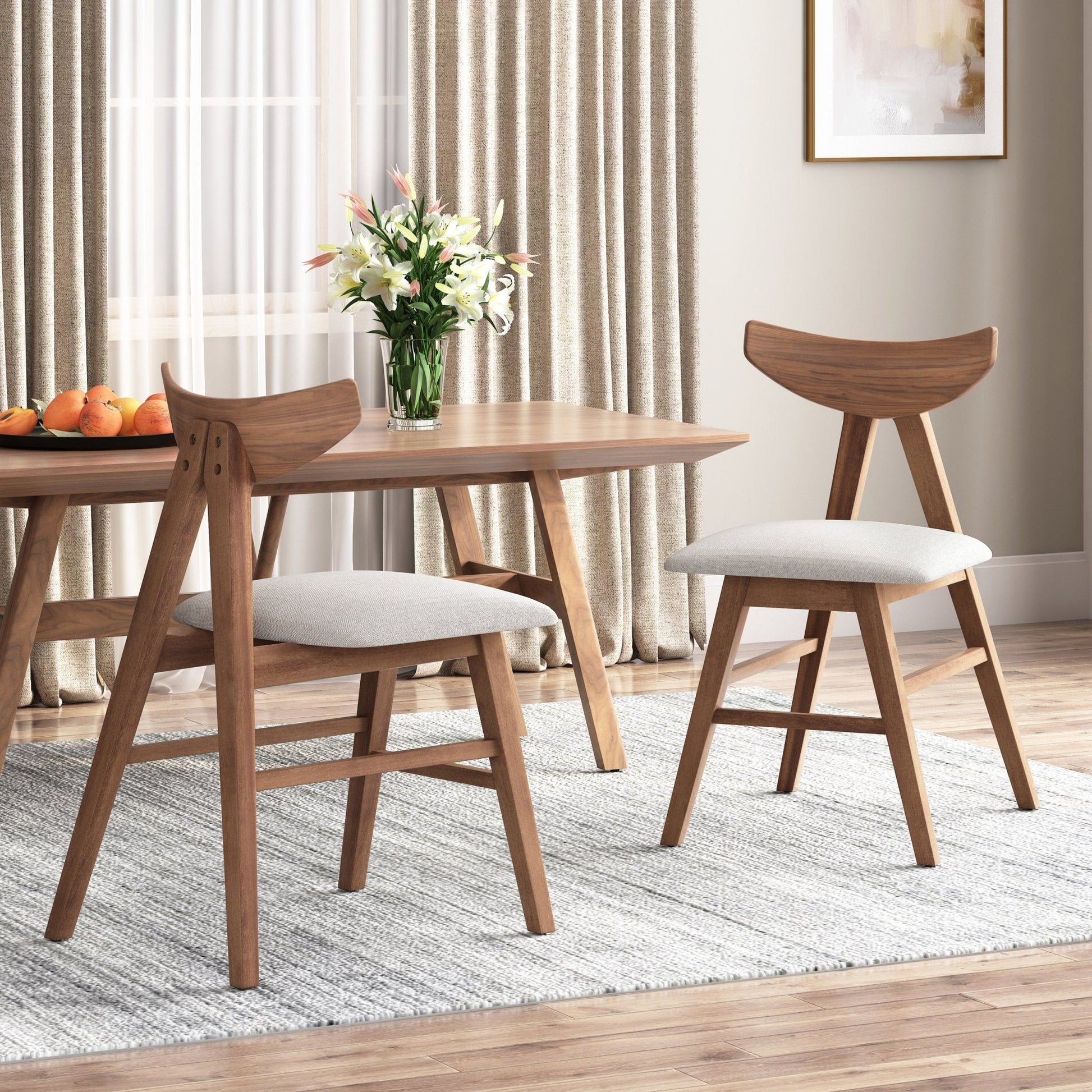 VIDA Mid - Century Modern Dining Chair Set of 2 with Upholstered Seats in Light Beige Fabric - 1st Choice Furniture Direct
