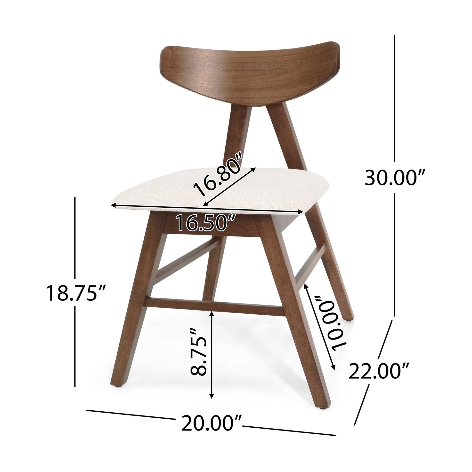 VIDA Mid - Century Modern Dining Chair Set of 2 with Upholstered Seats in Light Beige Fabric - 1st Choice Furniture Direct