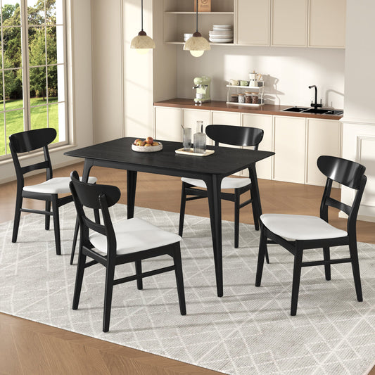[Video] Mid - Century Modern 5 - Piece Dining Set, Rubberwood Frame, One Table and 4 Upholstered Chairs, Black +Light Beige - 1st Choice Furniture Direct
