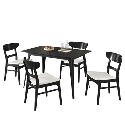 [Video] Mid-Century Modern 5-Piece Dining Set, Rubberwood Frame, One Table and 4 Upholstered Chairs, Black +Light Beige - 1st Choice Furniture Direct