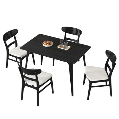 [Video] Mid-Century Modern 5-Piece Dining Set, Rubberwood Frame, One Table and 4 Upholstered Chairs, Black +Light Beige - 1st Choice Furniture Direct