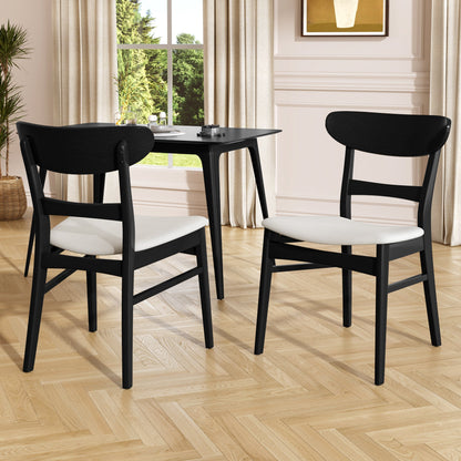 [Video] Mid-Century Modern 5-Piece Dining Set, Rubberwood Frame, One Table and 4 Upholstered Chairs, Black +Light Beige - 1st Choice Furniture Direct