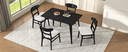 [Video] Mid-Century Modern 5-Piece Dining Set, Rubberwood Frame, One Table and 4 Upholstered Chairs, Black +Light Beige - 1st Choice Furniture Direct