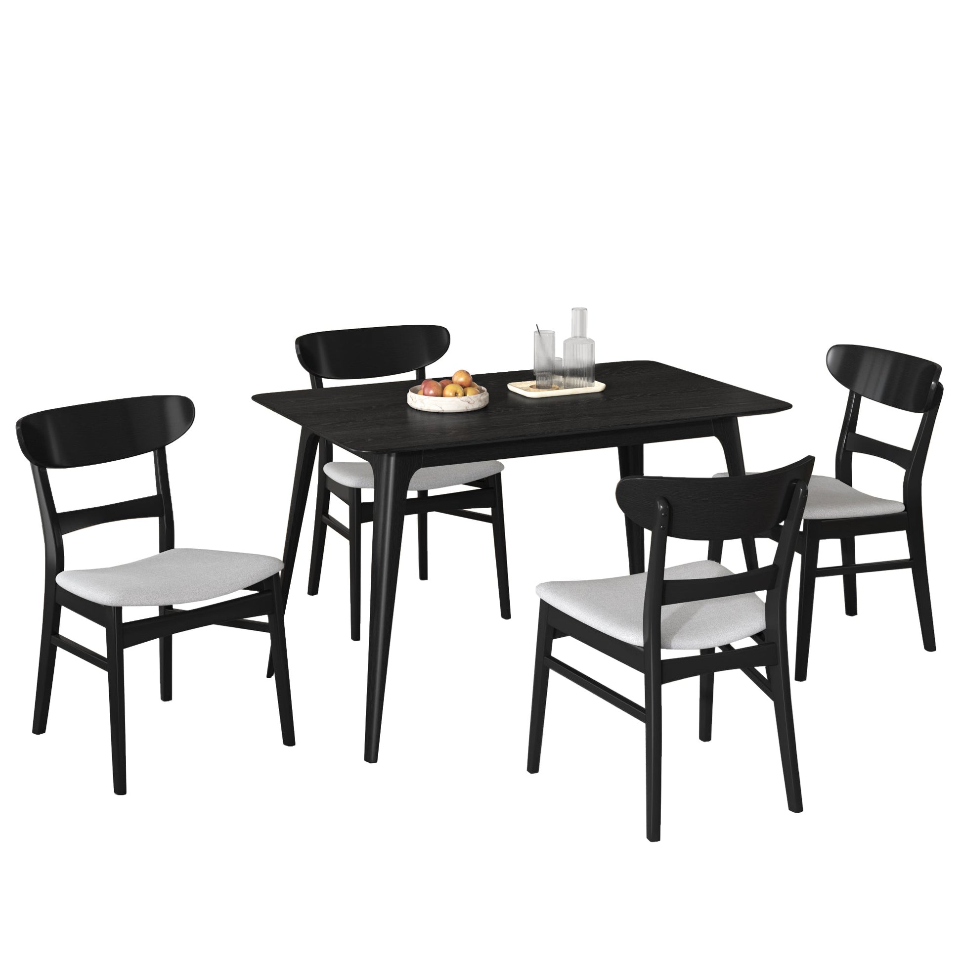 [Video] Mid - Century Modern 5 - Piece Dining Set, Rubberwood Frame, One Table and 4 Upholstered Chairs, Black +Light Gray - 1st Choice Furniture Direct