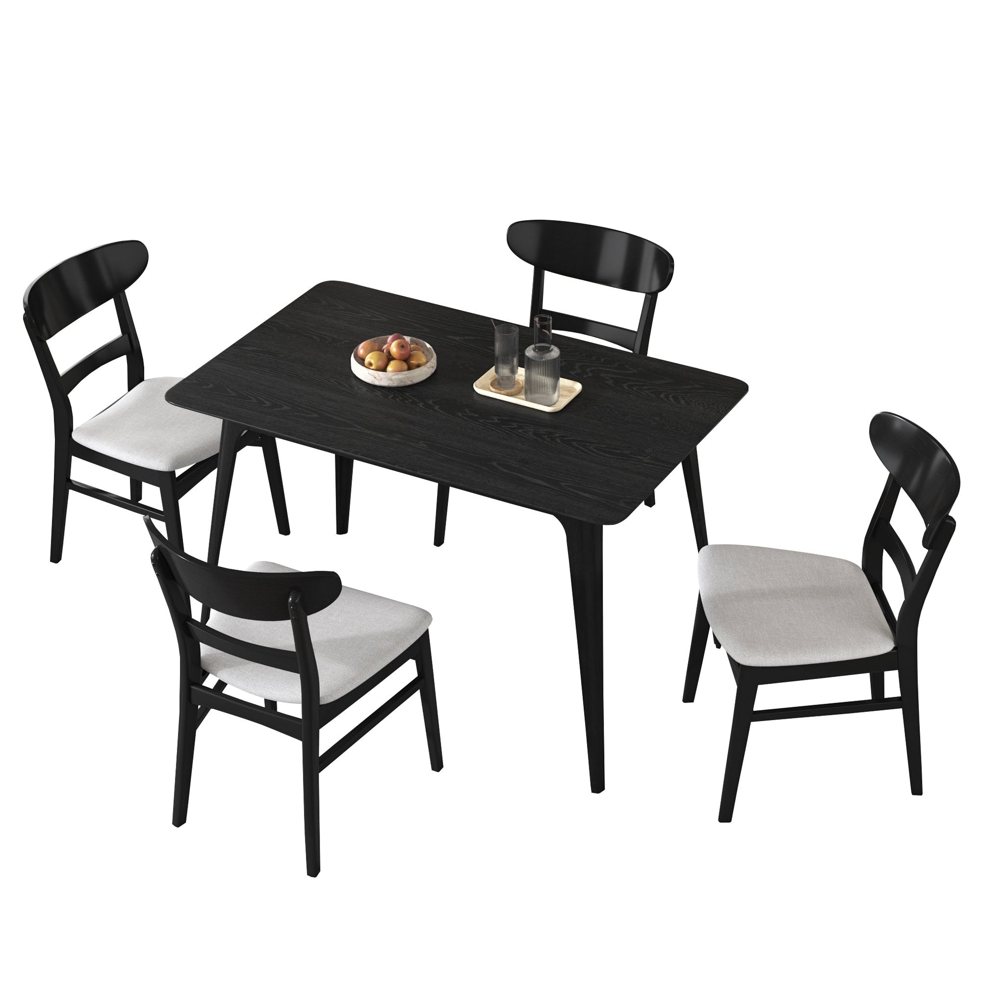 [Video] Mid - Century Modern 5 - Piece Dining Set, Rubberwood Frame, One Table and 4 Upholstered Chairs, Black +Light Gray - 1st Choice Furniture Direct