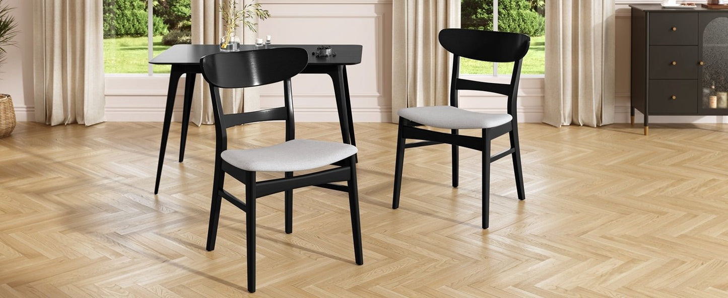 [Video] Mid - Century Modern 5 - Piece Dining Set, Rubberwood Frame, One Table and 4 Upholstered Chairs, Black +Light Gray - 1st Choice Furniture Direct