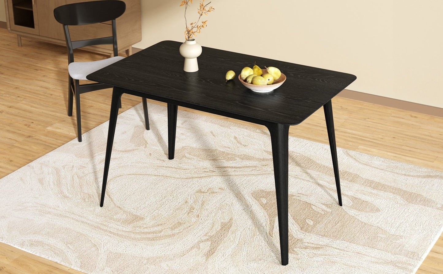 [Video] Mid - Century Modern 5 - Piece Dining Set, Rubberwood Frame, One Table and 4 Upholstered Chairs, Black +Light Gray - 1st Choice Furniture Direct