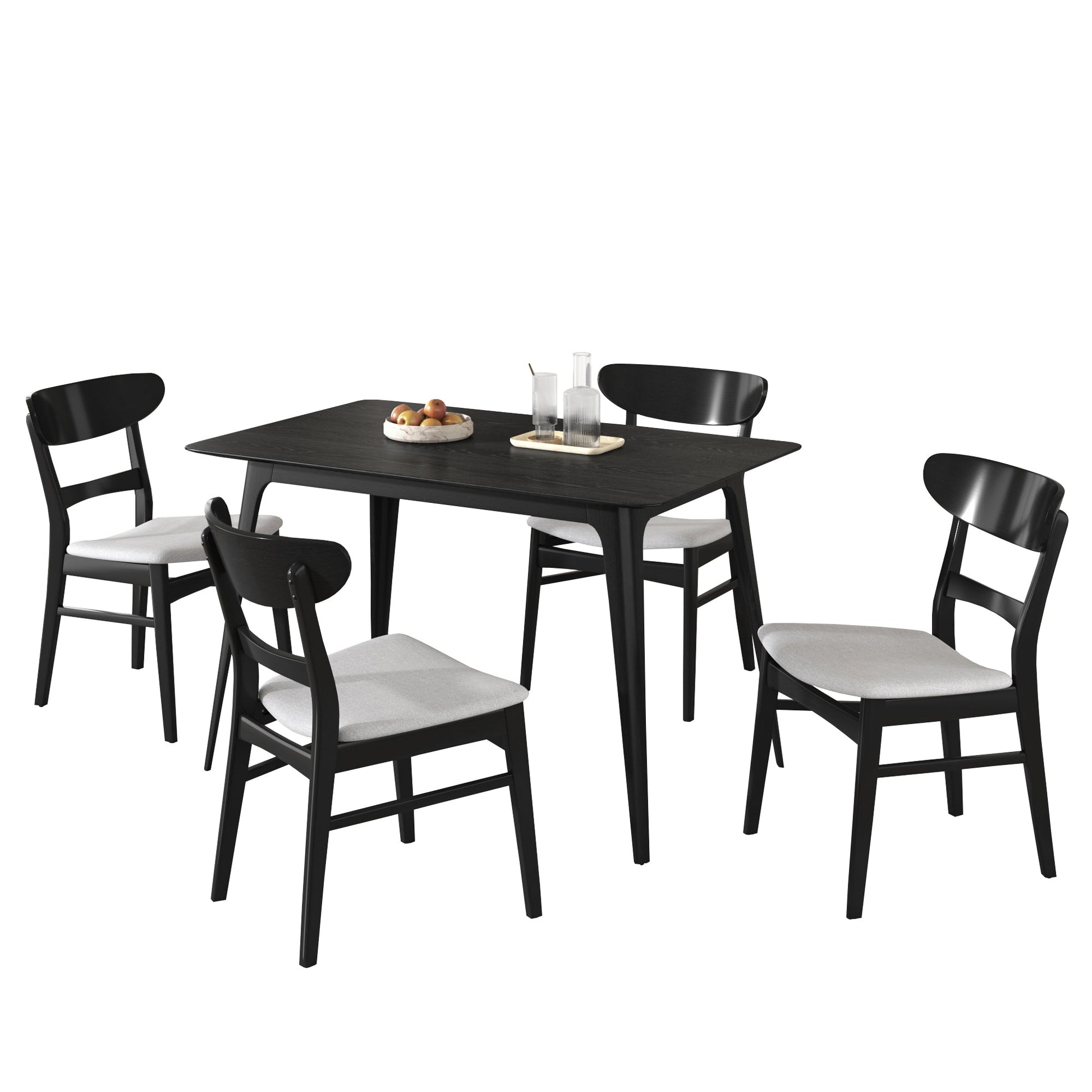 [Video] Mid - Century Modern 5 - Piece Dining Set, Rubberwood Frame, One Table and 4 Upholstered Chairs, Black +Light Gray - 1st Choice Furniture Direct