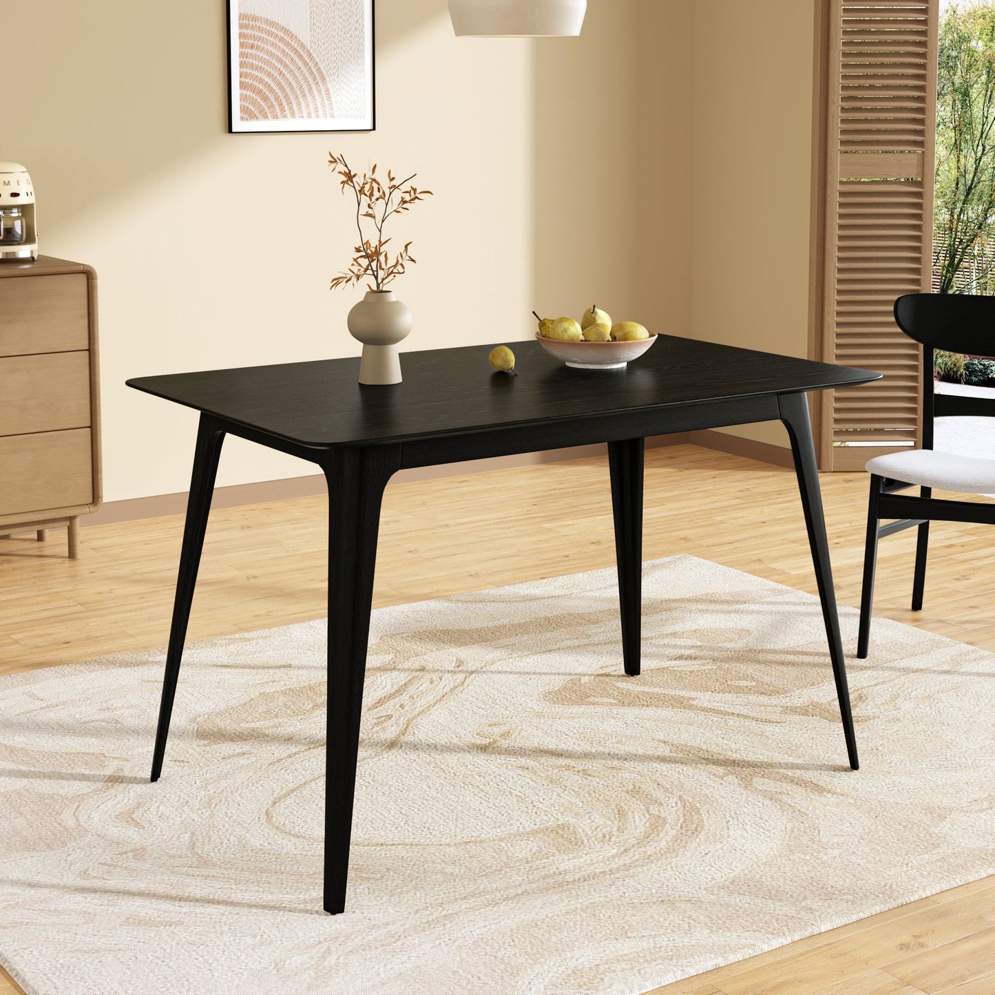 [Video] Mid - Century Modern 5 - Piece Dining Set, Rubberwood Frame, One Table and 4 Upholstered Chairs, Black +Light Gray - 1st Choice Furniture Direct