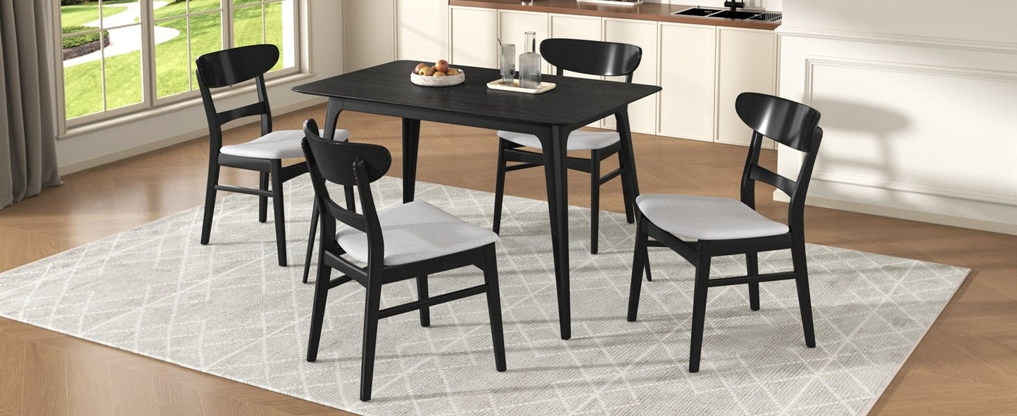 [Video] Mid - Century Modern 5 - Piece Dining Set, Rubberwood Frame, One Table and 4 Upholstered Chairs, Black +Light Gray - 1st Choice Furniture Direct