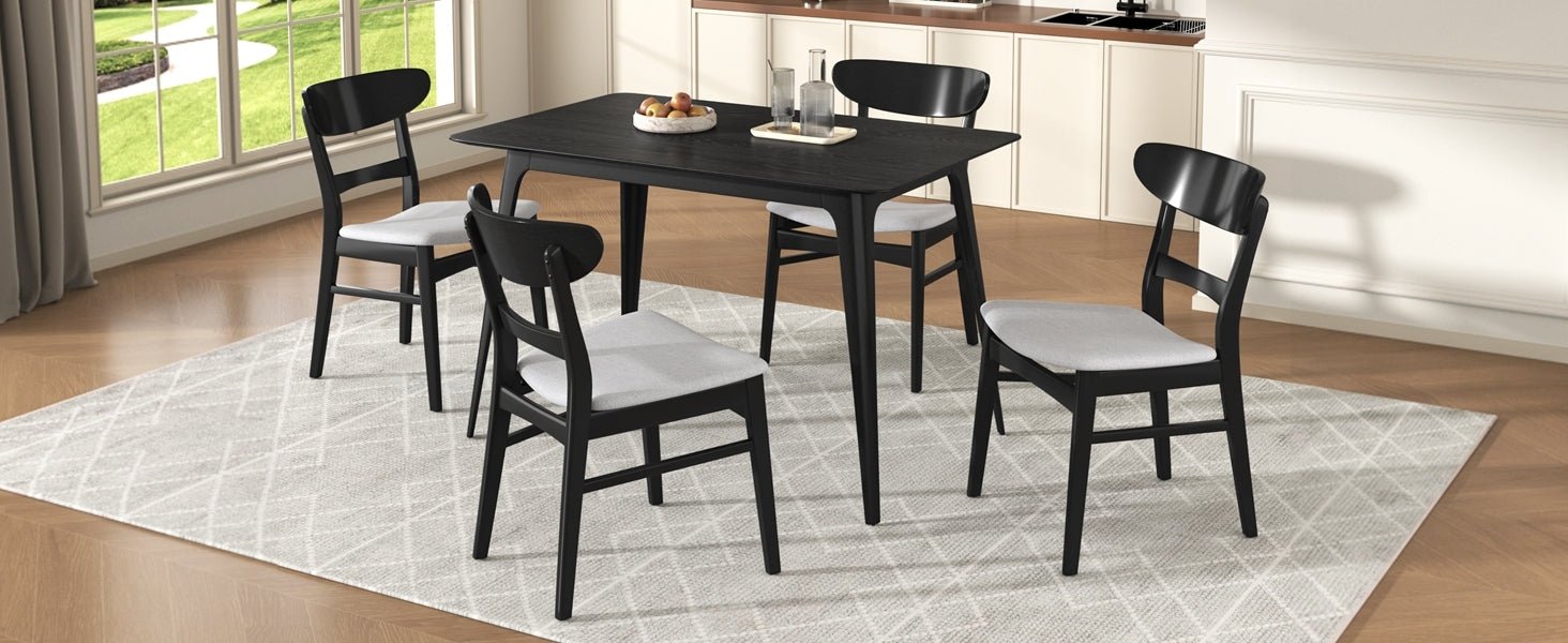 [Video] Mid - Century Modern 5 - Piece Dining Set, Rubberwood Frame, One Table and 4 Upholstered Chairs, Black +Light Gray - 1st Choice Furniture Direct