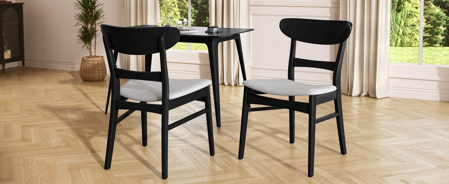 [Video] Mid - Century Modern 5 - Piece Dining Set, Rubberwood Frame, One Table and 4 Upholstered Chairs, Black +Light Gray - 1st Choice Furniture Direct