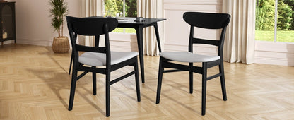 [Video] Mid - Century Modern 5 - Piece Dining Set, Rubberwood Frame, One Table and 4 Upholstered Chairs, Black +Light Gray - 1st Choice Furniture Direct