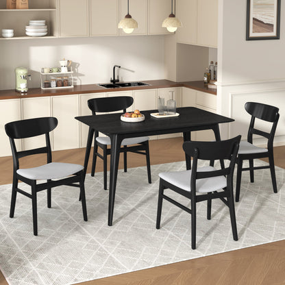 [Video] Mid - Century Modern 5 - Piece Dining Set, Rubberwood Frame, One Table and 4 Upholstered Chairs, Black +Light Gray - 1st Choice Furniture Direct