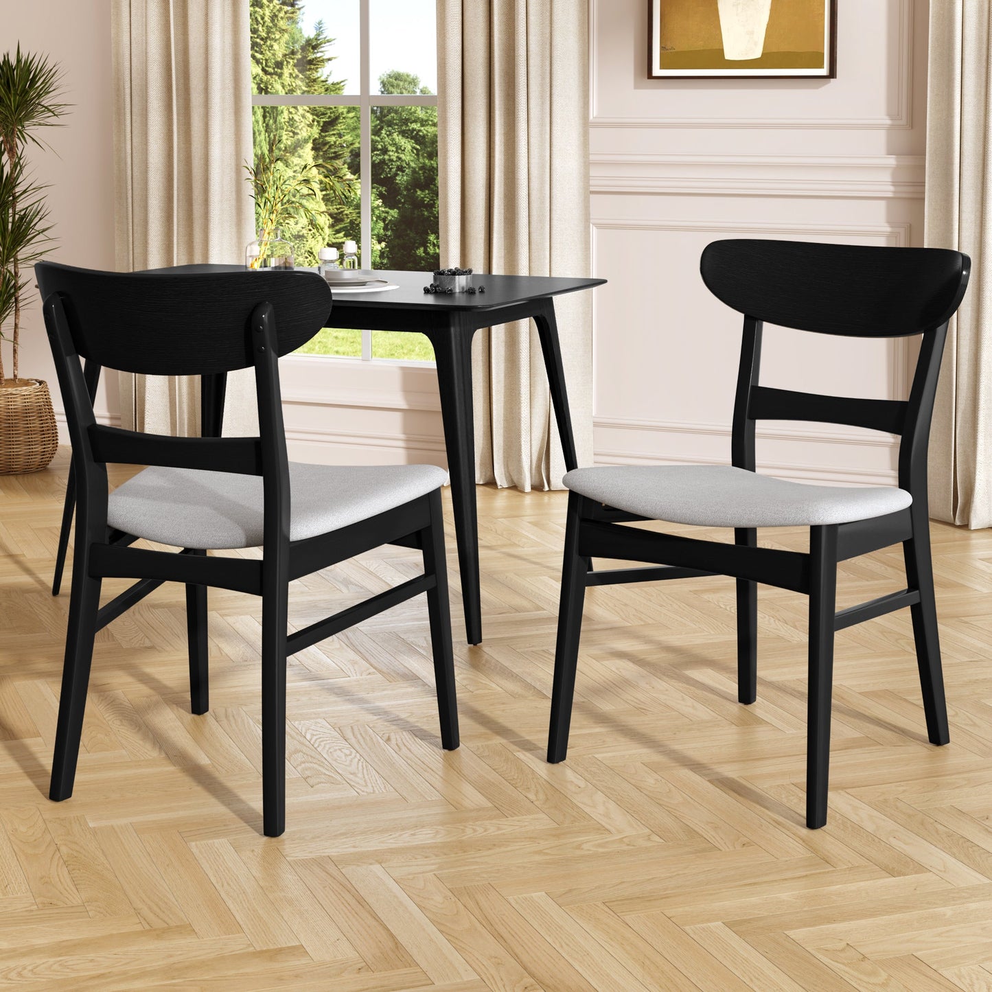[Video] Mid - Century Modern 5 - Piece Dining Set, Rubberwood Frame, One Table and 4 Upholstered Chairs, Black +Light Gray - 1st Choice Furniture Direct