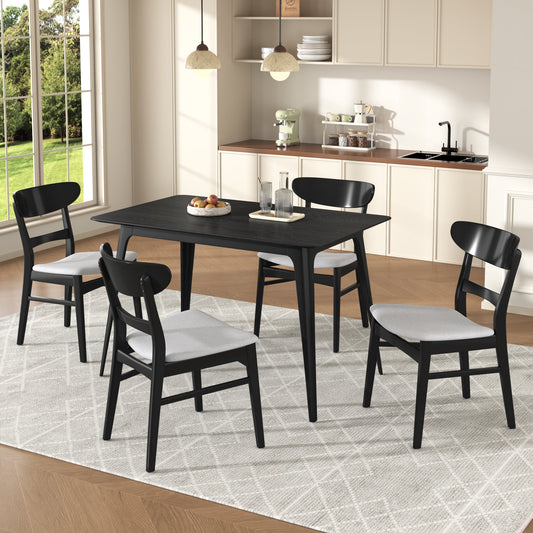 [Video] Mid - Century Modern 5 - Piece Dining Set, Rubberwood Frame, One Table and 4 Upholstered Chairs, Black +Light Gray - 1st Choice Furniture Direct