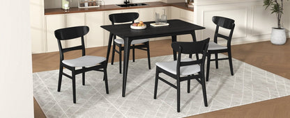 [Video] Mid - Century Modern 5 - Piece Dining Set, Rubberwood Frame, One Table and 4 Upholstered Chairs, Black +Light Gray - 1st Choice Furniture Direct