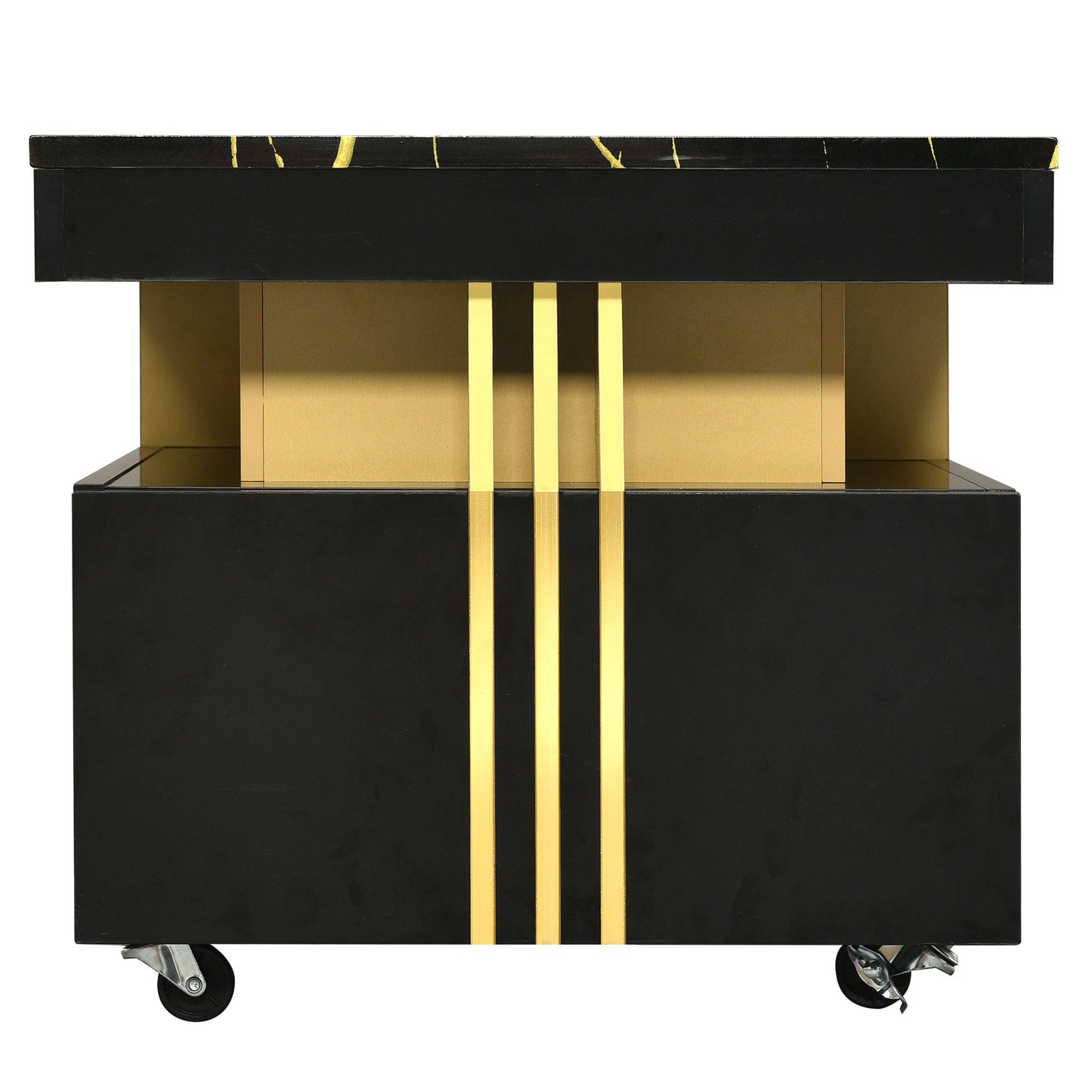 [VIDEO provided] ON - TREND Contemporary Coffee Table with Faux Marble Top, Rectangle Cocktail Table with Caster Wheels, Moderate Luxury Center Table with Gold Metal Bars for Living Room, Black - 1st Choice Furniture Direct