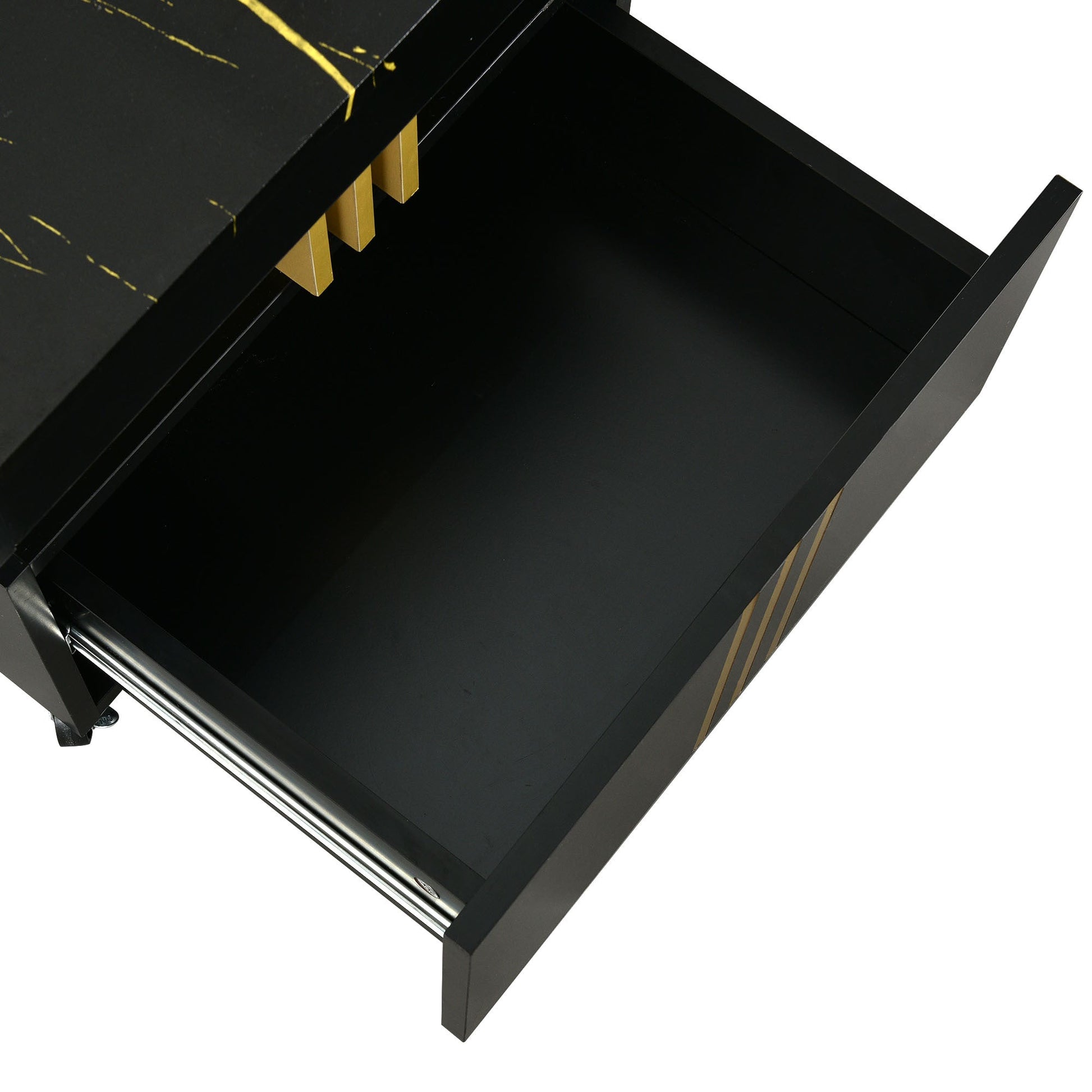 [VIDEO provided] ON - TREND Contemporary Coffee Table with Faux Marble Top, Rectangle Cocktail Table with Caster Wheels, Moderate Luxury Center Table with Gold Metal Bars for Living Room, Black - 1st Choice Furniture Direct