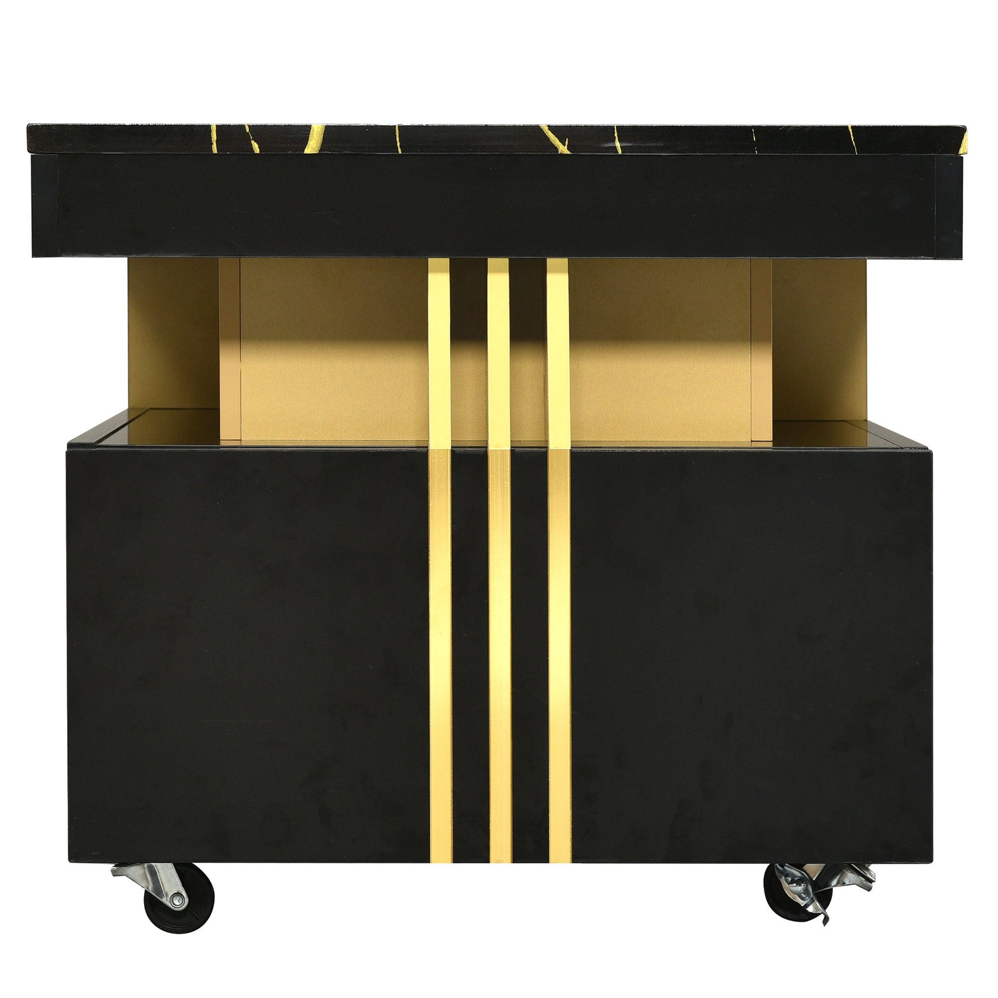 [VIDEO provided] ON - TREND Contemporary Coffee Table with Faux Marble Top, Rectangle Cocktail Table with Caster Wheels, Moderate Luxury Center Table with Gold Metal Bars for Living Room, Black - 1st Choice Furniture Direct