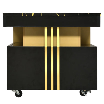 [VIDEO provided] ON - TREND Contemporary Coffee Table with Faux Marble Top, Rectangle Cocktail Table with Caster Wheels, Moderate Luxury Center Table with Gold Metal Bars for Living Room, Black - 1st Choice Furniture Direct
