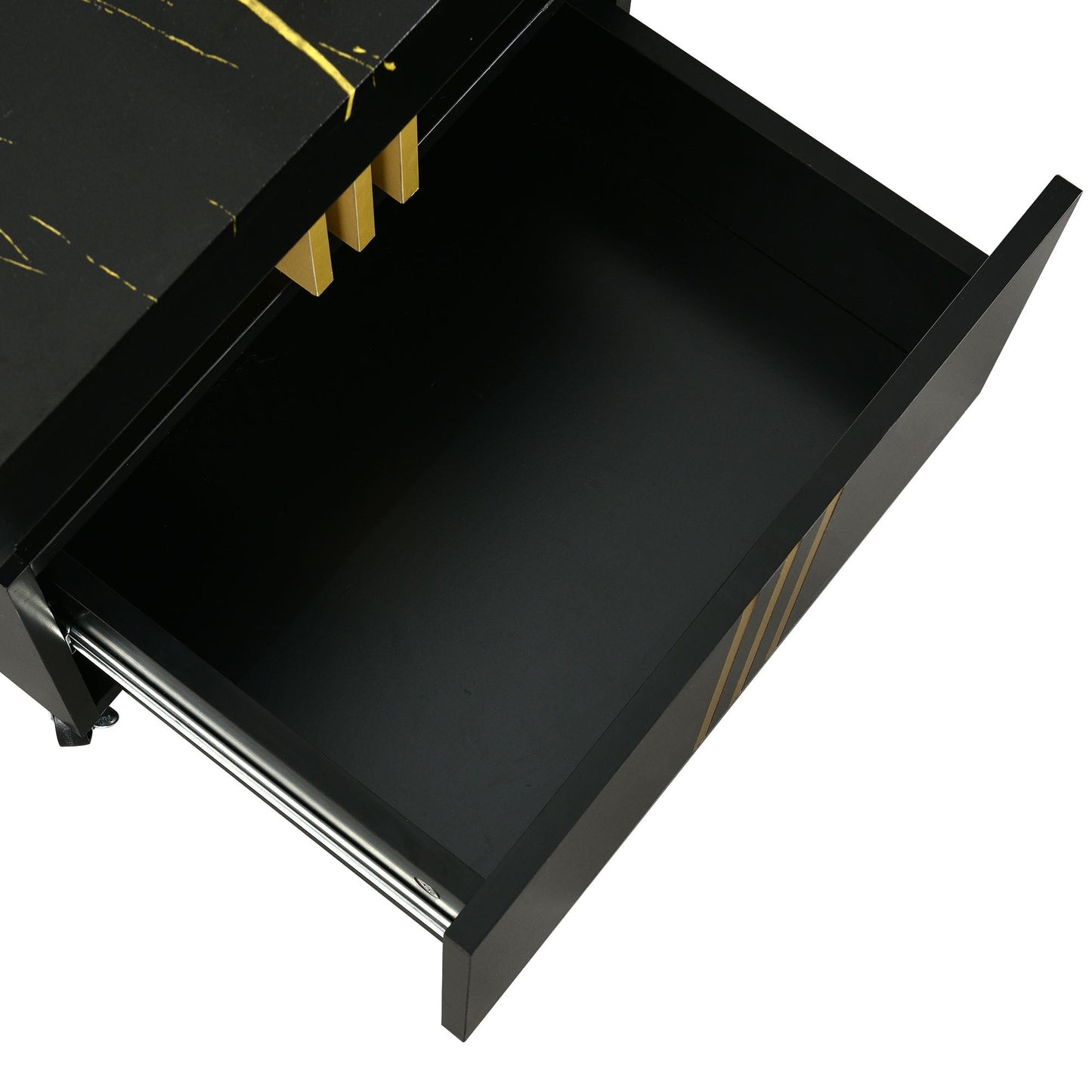 [VIDEO provided] ON - TREND Contemporary Coffee Table with Faux Marble Top, Rectangle Cocktail Table with Caster Wheels, Moderate Luxury Center Table with Gold Metal Bars for Living Room, Black - 1st Choice Furniture Direct