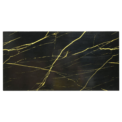 [VIDEO provided] ON - TREND Contemporary Coffee Table with Faux Marble Top, Rectangle Cocktail Table with Caster Wheels, Moderate Luxury Center Table with Gold Metal Bars for Living Room, Black - 1st Choice Furniture Direct