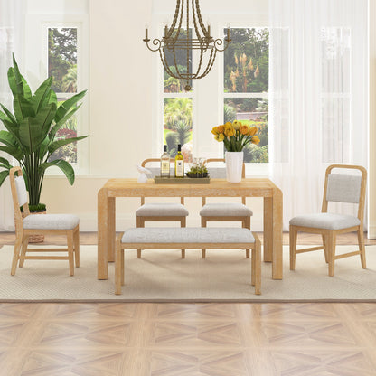 [Video Provided] TREXM Vintage Extendable Dining Table Set for 4 - 6 with 4 Upholstered Chairs and 1 Bench, Rustic Wire Brushed Kitchen Table Set with Curved Design for Dining Room and Kitchen (Natural) - 1st Choice Furniture Direct
