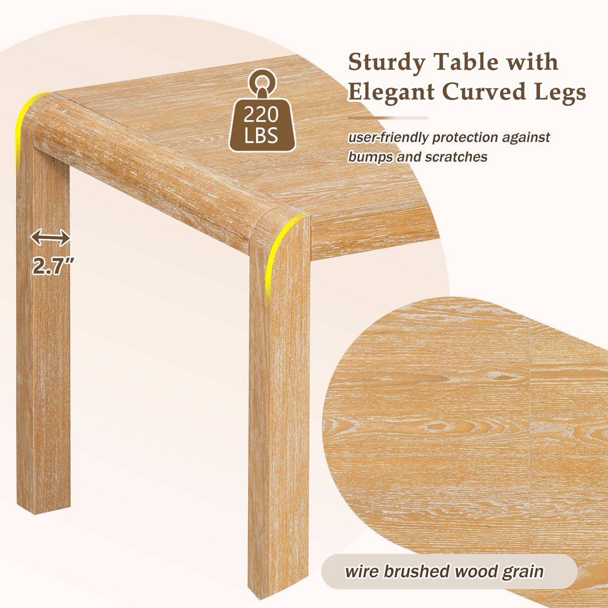 [Video Provided] TREXM Vintage Extendable Dining Table Set for 4 - 6 with 4 Upholstered Chairs and 1 Bench, Rustic Wire Brushed Kitchen Table Set with Curved Design for Dining Room and Kitchen (Natural) - 1st Choice Furniture Direct