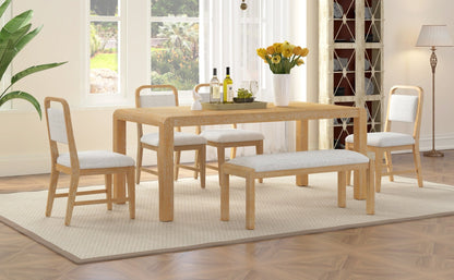 [Video Provided] TREXM Vintage Extendable Dining Table Set for 4 - 6 with 4 Upholstered Chairs and 1 Bench, Rustic Wire Brushed Kitchen Table Set with Curved Design for Dining Room and Kitchen (Natural) - 1st Choice Furniture Direct