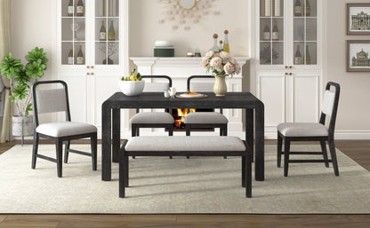 [Video Provided]TREXM Vintage Extendable Dining Table Set for 4 - 6 with 4 Upholstered Chairs and 1 Bench, Rustic Wire Brushed Kitchen Table Set with Curved Design for Dining Room and Kitchen (Espresso) - 1st Choice Furniture Direct