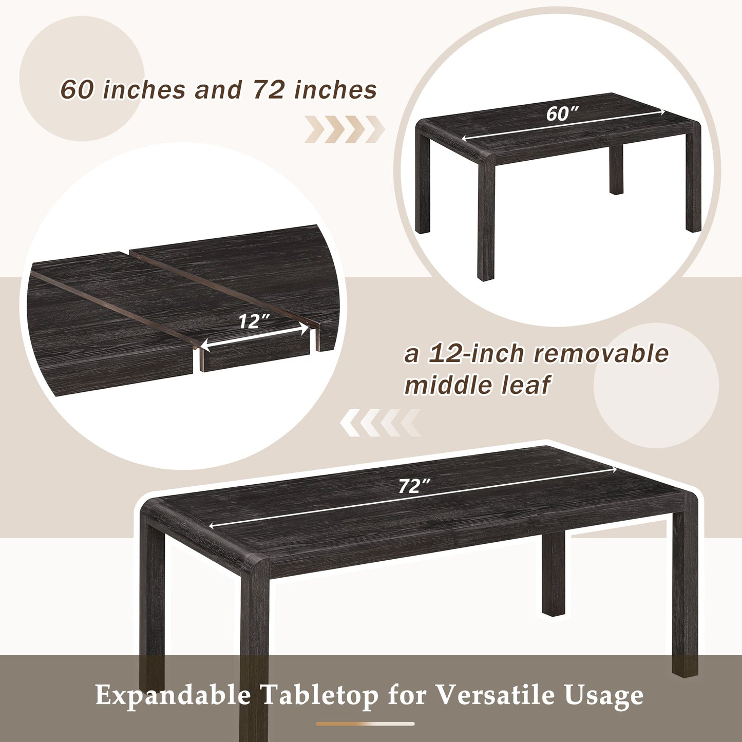 [Video Provided]TREXM Vintage Extendable Dining Table Set for 4 - 6 with 4 Upholstered Chairs and 1 Bench, Rustic Wire Brushed Kitchen Table Set with Curved Design for Dining Room and Kitchen (Espresso) - 1st Choice Furniture Direct