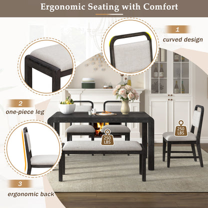 [Video Provided]TREXM Vintage Extendable Dining Table Set for 4 - 6 with 4 Upholstered Chairs and 1 Bench, Rustic Wire Brushed Kitchen Table Set with Curved Design for Dining Room and Kitchen (Espresso) - 1st Choice Furniture Direct