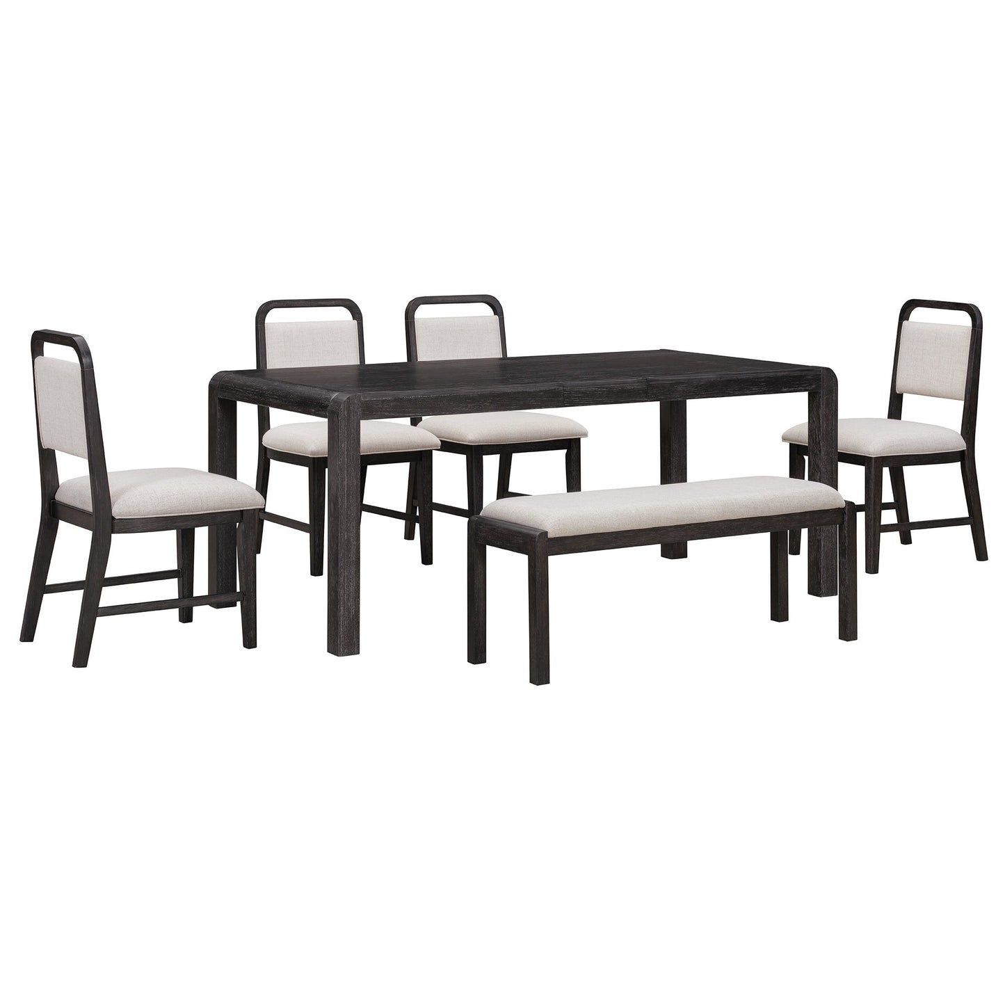 [Video Provided]TREXM Vintage Extendable Dining Table Set for 4 - 6 with 4 Upholstered Chairs and 1 Bench, Rustic Wire Brushed Kitchen Table Set with Curved Design for Dining Room and Kitchen (Espresso) - 1st Choice Furniture Direct