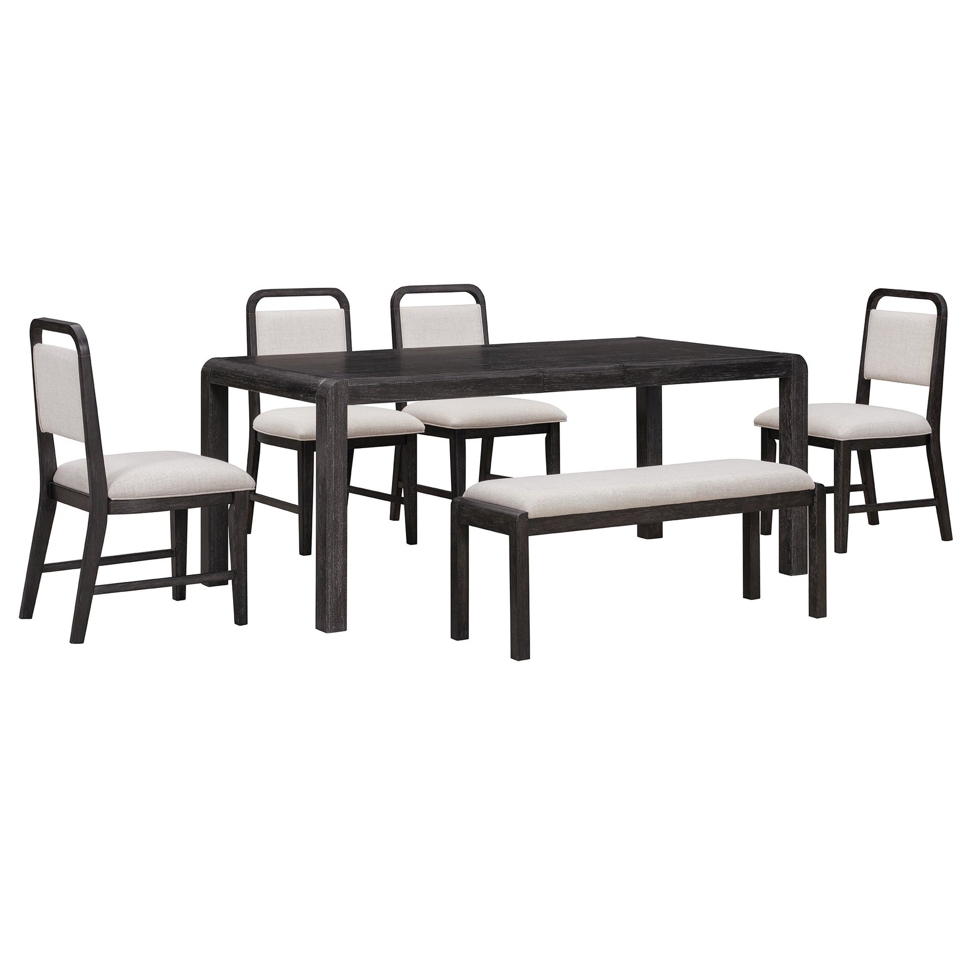 [Video Provided]TREXM Vintage Extendable Dining Table Set for 4 - 6 with 4 Upholstered Chairs and 1 Bench, Rustic Wire Brushed Kitchen Table Set with Curved Design for Dining Room and Kitchen (Espresso) - 1st Choice Furniture Direct