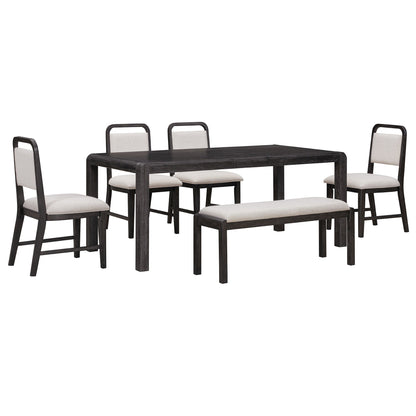[Video Provided]TREXM Vintage Extendable Dining Table Set for 4 - 6 with 4 Upholstered Chairs and 1 Bench, Rustic Wire Brushed Kitchen Table Set with Curved Design for Dining Room and Kitchen (Espresso) - 1st Choice Furniture Direct