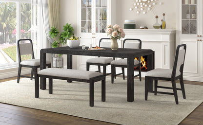 [Video Provided]TREXM Vintage Extendable Dining Table Set for 4 - 6 with 4 Upholstered Chairs and 1 Bench, Rustic Wire Brushed Kitchen Table Set with Curved Design for Dining Room and Kitchen (Espresso) - 1st Choice Furniture Direct