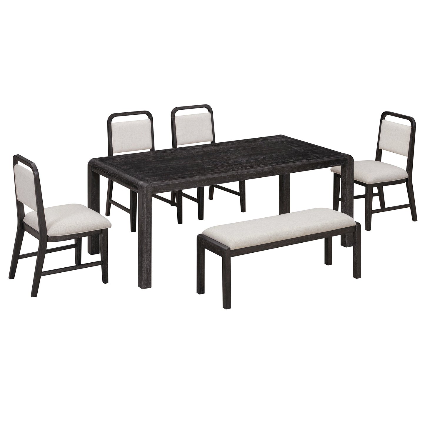 [Video Provided]TREXM Vintage Extendable Dining Table Set for 4 - 6 with 4 Upholstered Chairs and 1 Bench, Rustic Wire Brushed Kitchen Table Set with Curved Design for Dining Room and Kitchen (Espresso) - 1st Choice Furniture Direct