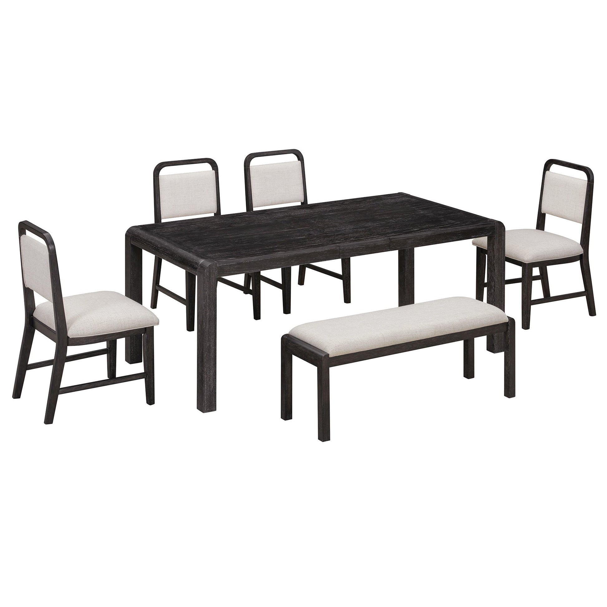 [Video Provided]TREXM Vintage Extendable Dining Table Set for 4 - 6 with 4 Upholstered Chairs and 1 Bench, Rustic Wire Brushed Kitchen Table Set with Curved Design for Dining Room and Kitchen (Espresso) - 1st Choice Furniture Direct