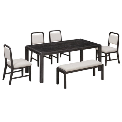 [Video Provided]TREXM Vintage Extendable Dining Table Set for 4 - 6 with 4 Upholstered Chairs and 1 Bench, Rustic Wire Brushed Kitchen Table Set with Curved Design for Dining Room and Kitchen (Espresso) - 1st Choice Furniture Direct