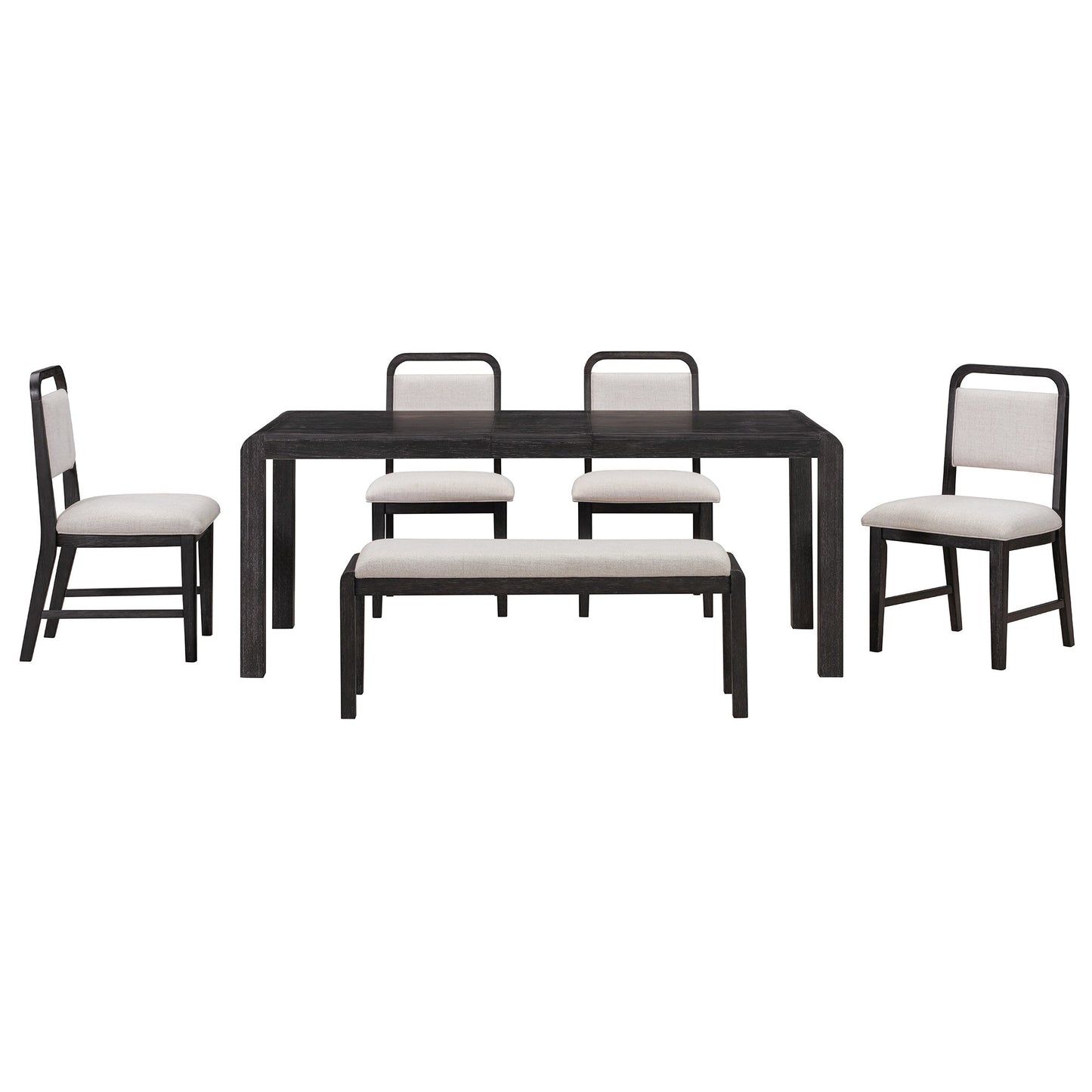 [Video Provided]TREXM Vintage Extendable Dining Table Set for 4 - 6 with 4 Upholstered Chairs and 1 Bench, Rustic Wire Brushed Kitchen Table Set with Curved Design for Dining Room and Kitchen (Espresso) - 1st Choice Furniture Direct