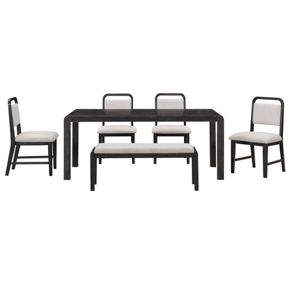 [Video Provided]TREXM Vintage Extendable Dining Table Set for 4 - 6 with 4 Upholstered Chairs and 1 Bench, Rustic Wire Brushed Kitchen Table Set with Curved Design for Dining Room and Kitchen (Espresso) - 1st Choice Furniture Direct